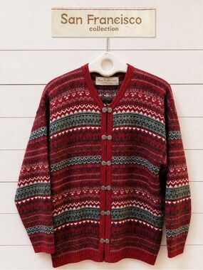 SAN FRANCISCO COLLECTIONS Red Nordic Knit Cardigan – L/XL (Estimated)